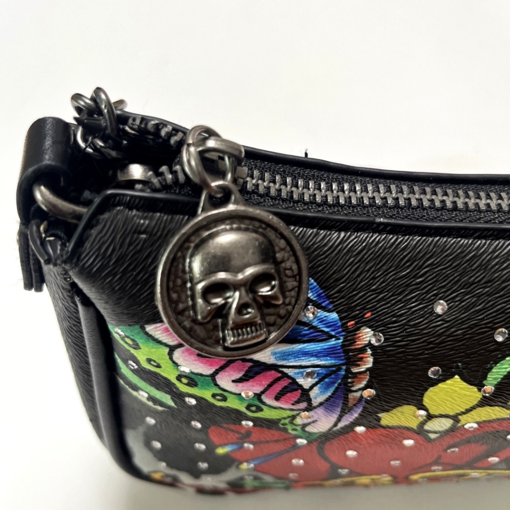 Ed Hardy Skull Heart Flame Shoulder Bag Y2K Tattoo Crossbody Studded Rhinestone - Picture 5 of 11